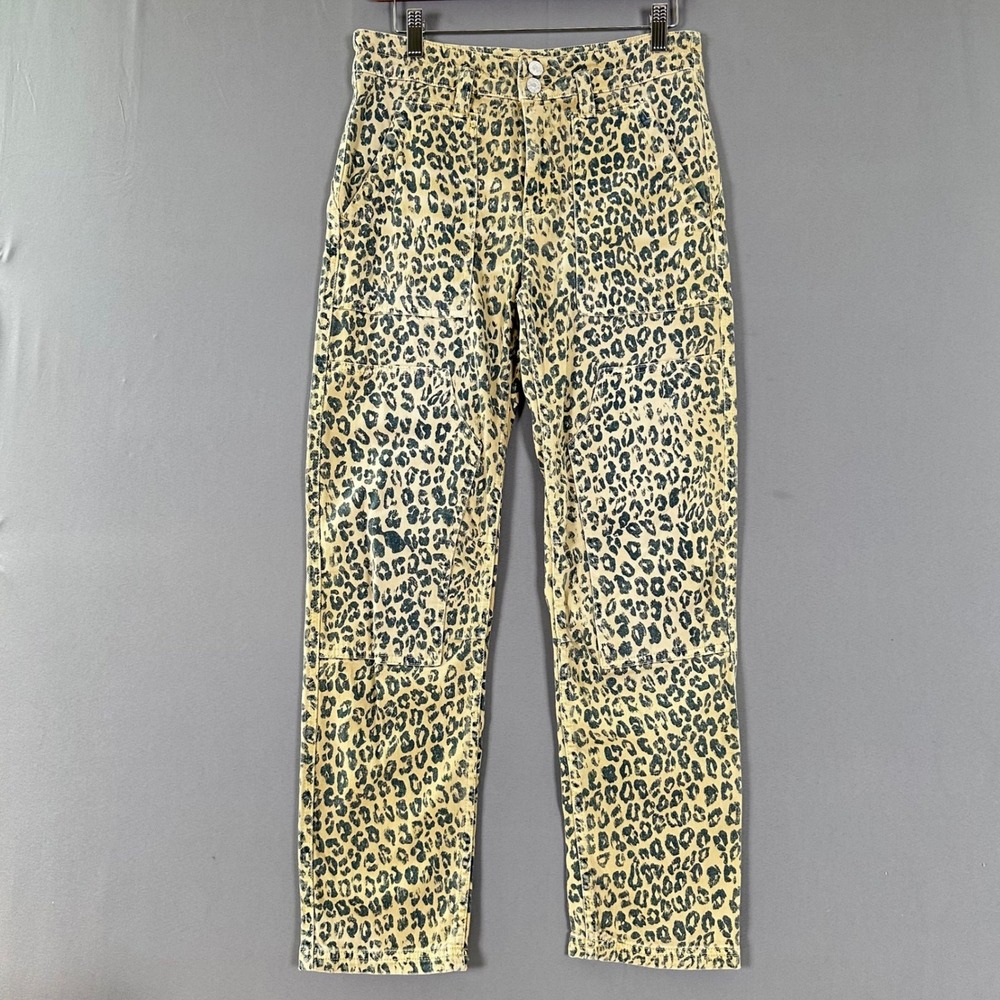 Pilcro The Wanderer Leopard Print Utility Jeans Womens 26 High Rise Straight